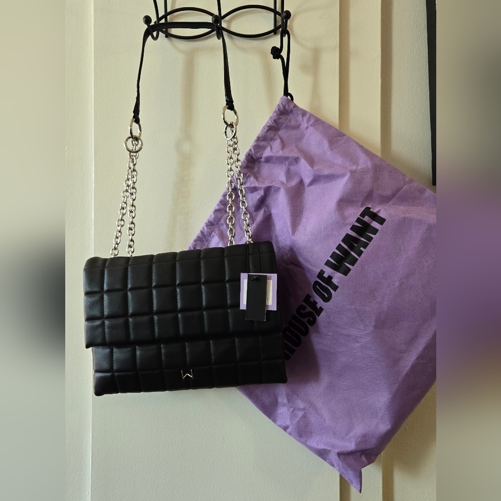 House of Want Black Vegan, Quilted Shoulder Hand Bag NWT - Picture 14 of 14